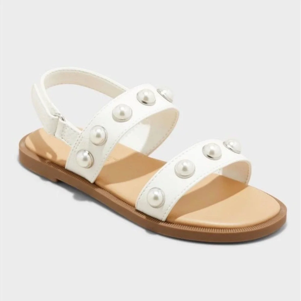 Toddler Selene Pearl Sandals - Cat & Jack White 7T: Hook and Loop, Open Toe